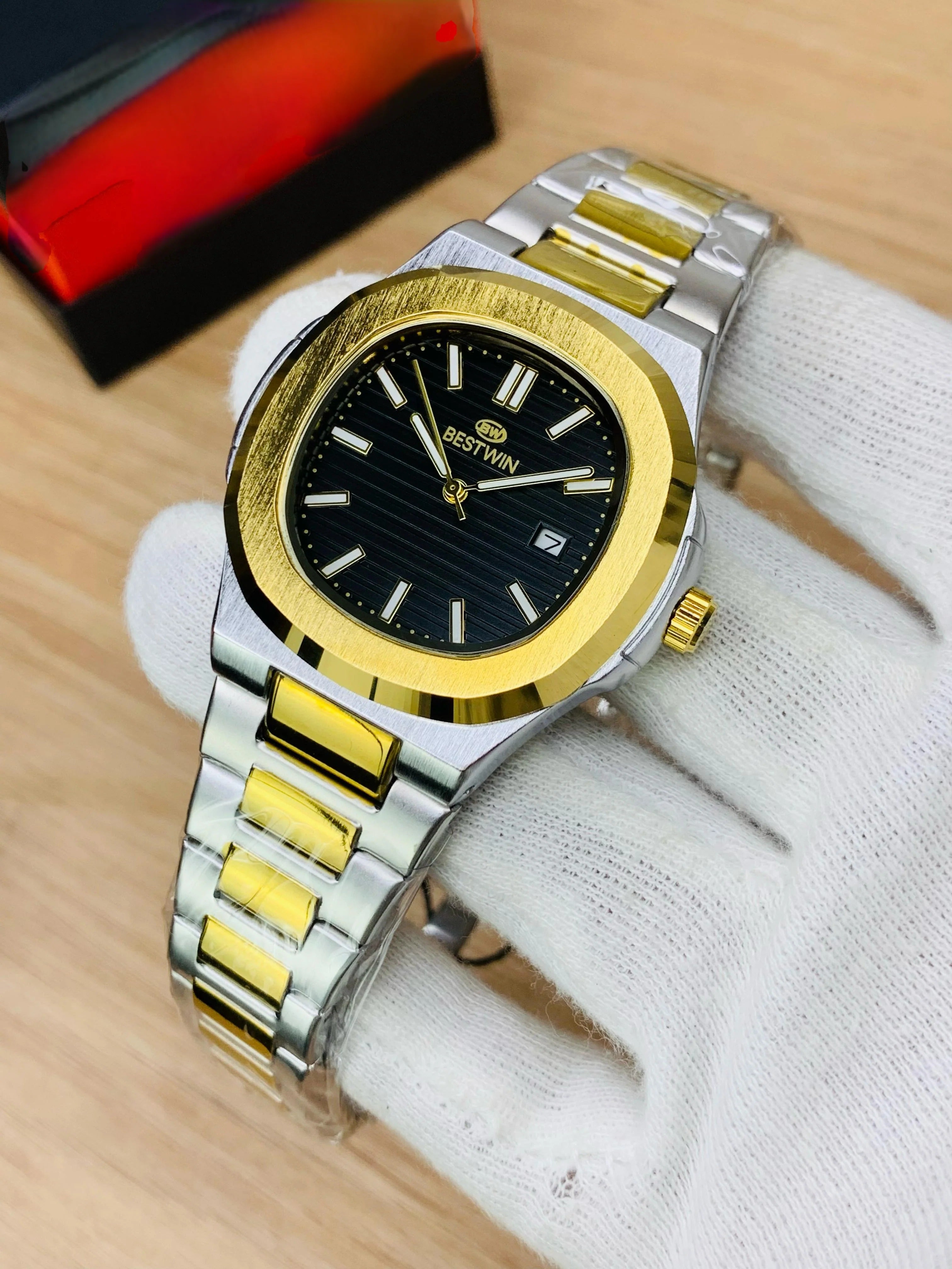 BestWin Original Gent's Watches - Patek Model with Date Function, Stainless Steel Chains